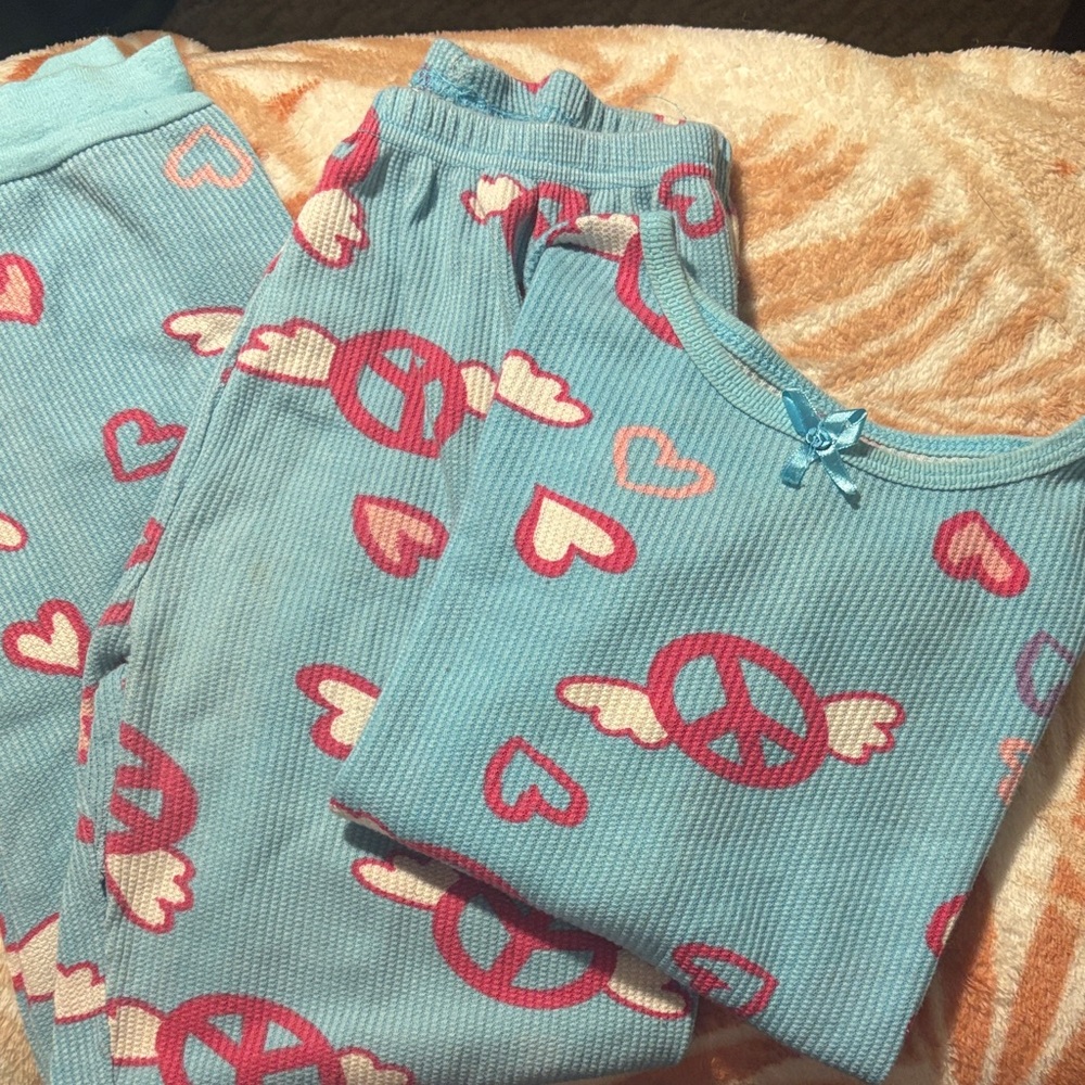 Kids Blue Peace and Hearts Pajama Set